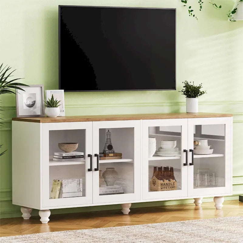 Meuble TV/Buffet polyvalent avec étagères réglables et portes en verre trempé