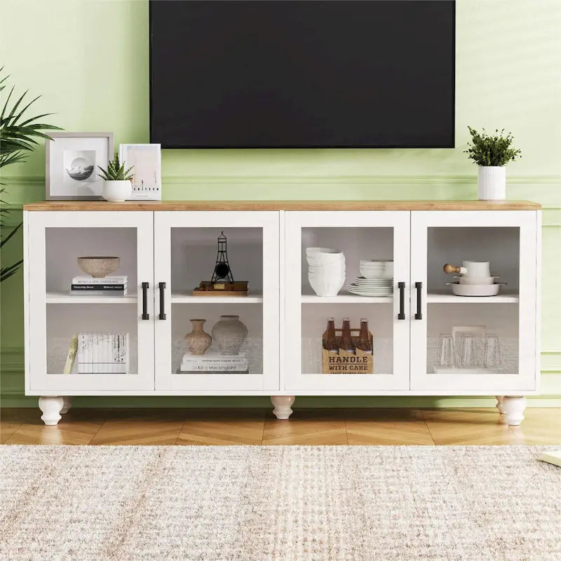 Meuble TV/Buffet polyvalent avec étagères réglables et portes en verre trempé