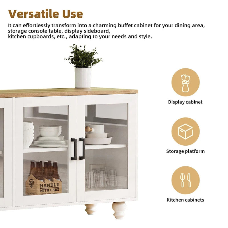 Meuble TV/Buffet polyvalent avec étagères réglables et portes en verre trempé