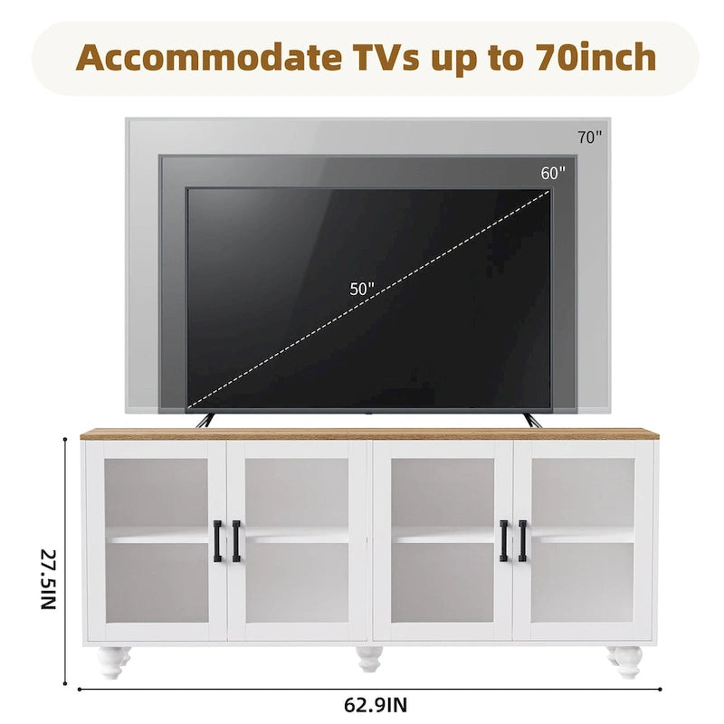 Meuble TV/Buffet polyvalent avec étagères réglables et portes en verre trempé