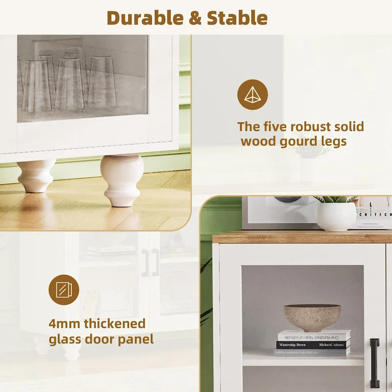 Meuble TV/Buffet polyvalent avec étagères réglables et portes en verre trempé