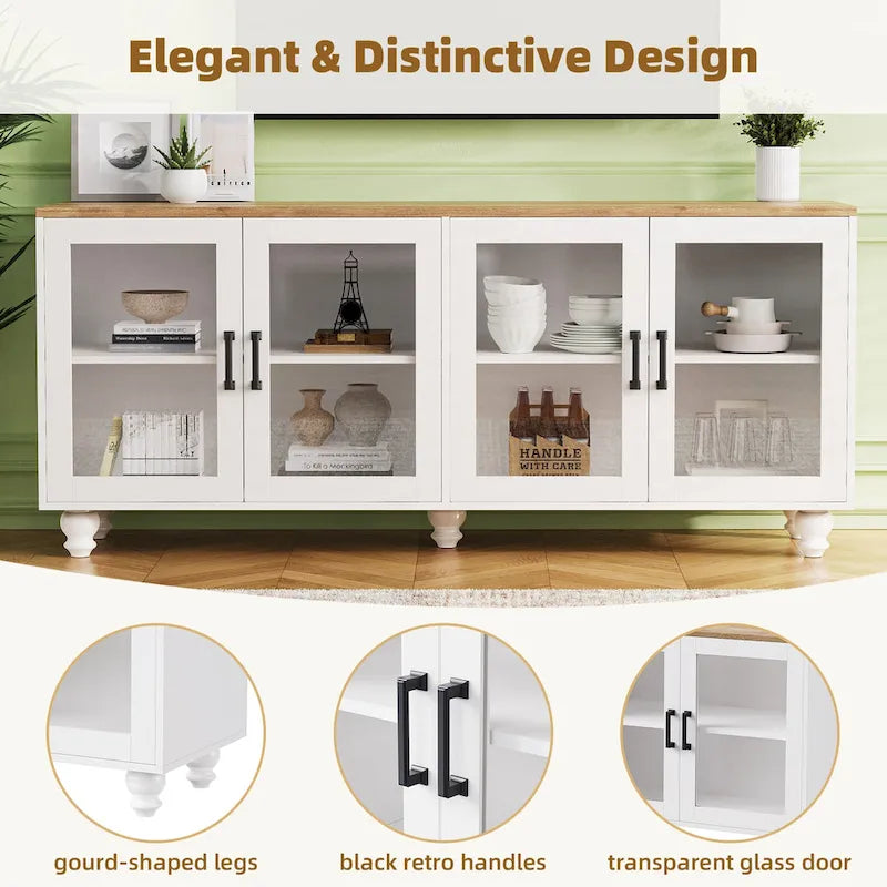 Meuble TV/Buffet polyvalent avec étagères réglables et portes en verre trempé