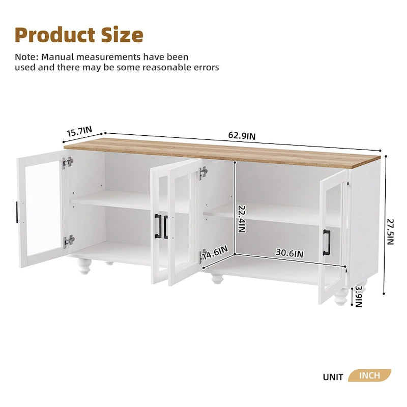 Meuble TV/Buffet polyvalent avec étagères réglables et portes en verre trempé