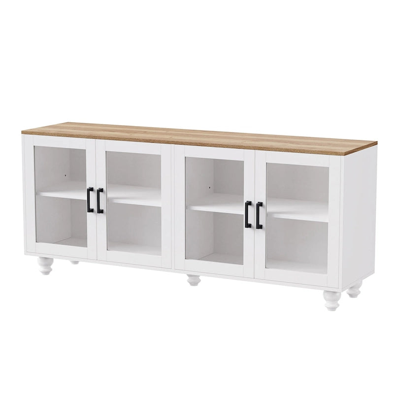 Meuble TV/Buffet polyvalent avec étagères réglables et portes en verre trempé