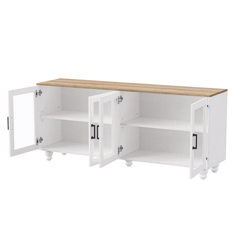 Meuble TV/Buffet polyvalent avec étagères réglables et portes en verre trempé