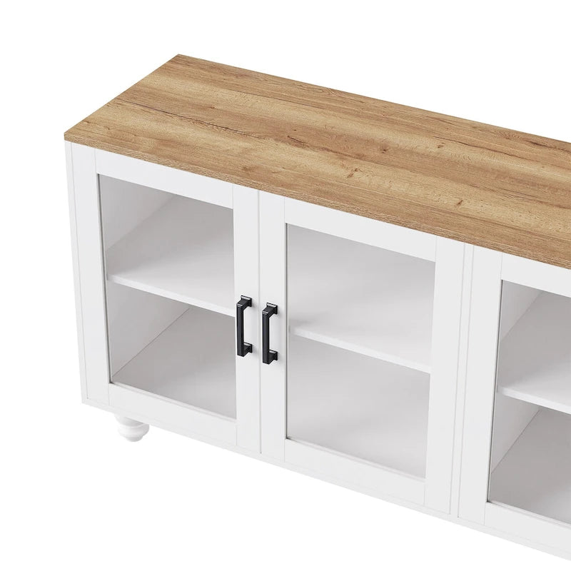 Meuble TV/Buffet polyvalent avec étagères réglables et portes en verre trempé