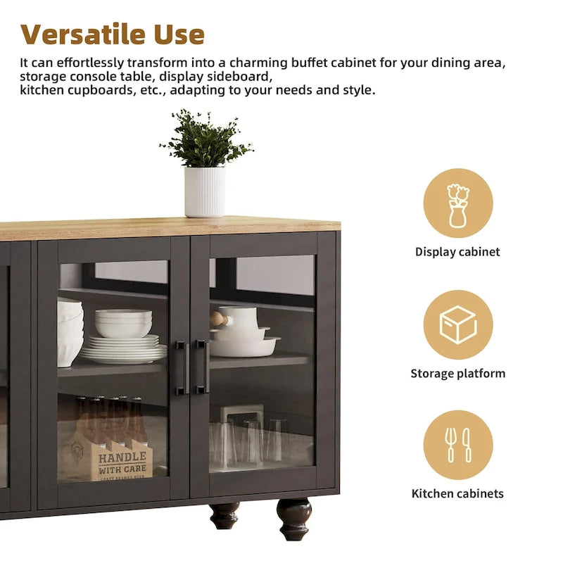 Meuble TV/Buffet polyvalent avec étagères réglables et portes en verre trempé
