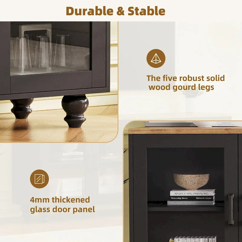 Meuble TV/Buffet polyvalent avec étagères réglables et portes en verre trempé