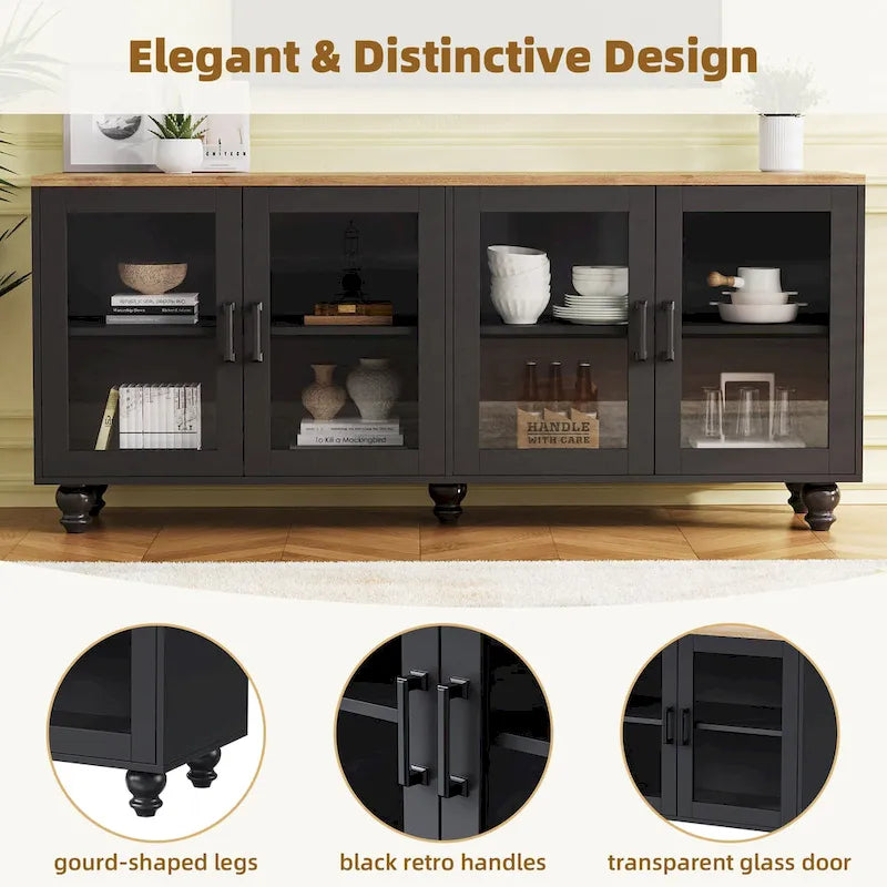 Meuble TV/Buffet polyvalent avec étagères réglables et portes en verre trempé