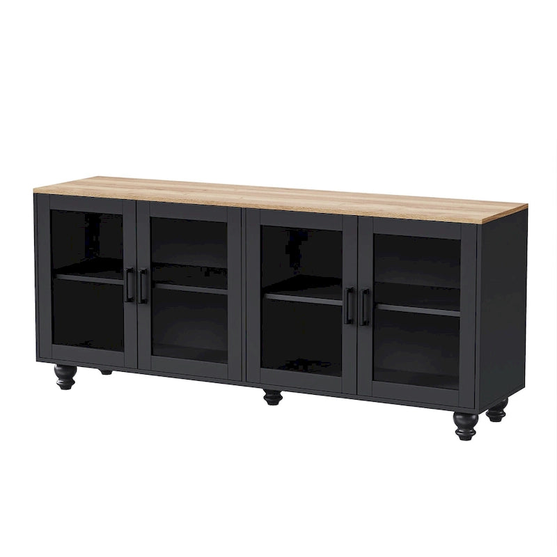 Meuble TV/Buffet polyvalent avec étagères réglables et portes en verre trempé