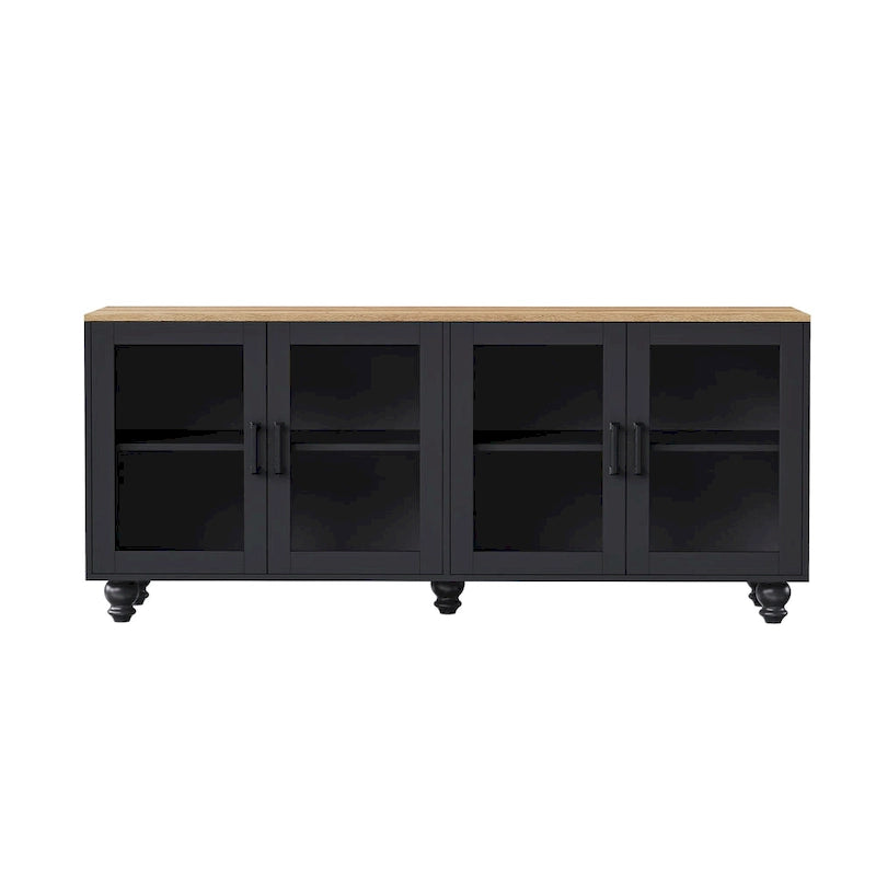 Meuble TV/Buffet polyvalent avec étagères réglables et portes en verre trempé