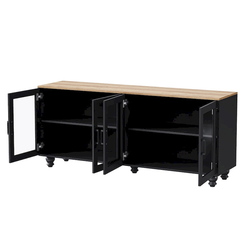 Meuble TV/Buffet polyvalent avec étagères réglables et portes en verre trempé