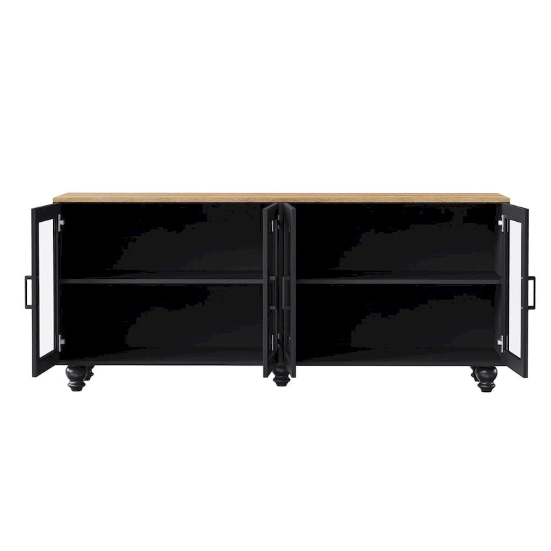 Meuble TV/Buffet polyvalent avec étagères réglables et portes en verre trempé
