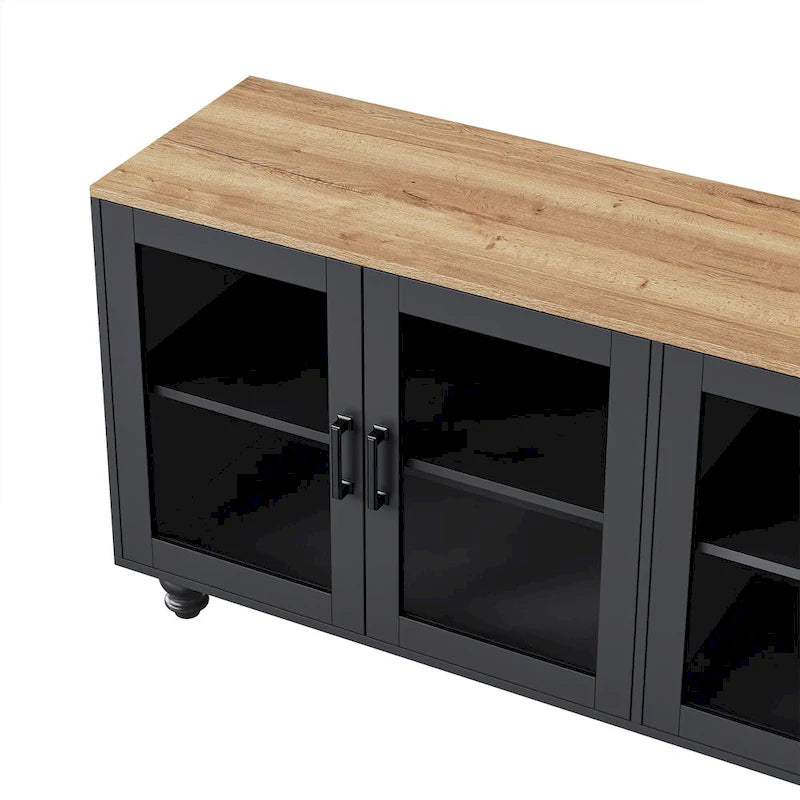Meuble TV/Buffet polyvalent avec étagères réglables et portes en verre trempé