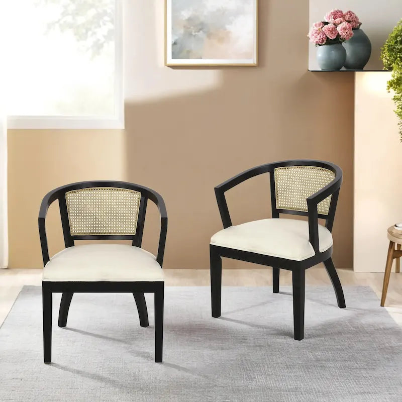 Chaise de salle à manger en bois d'hévéa rembourrée avec dossier en cannage