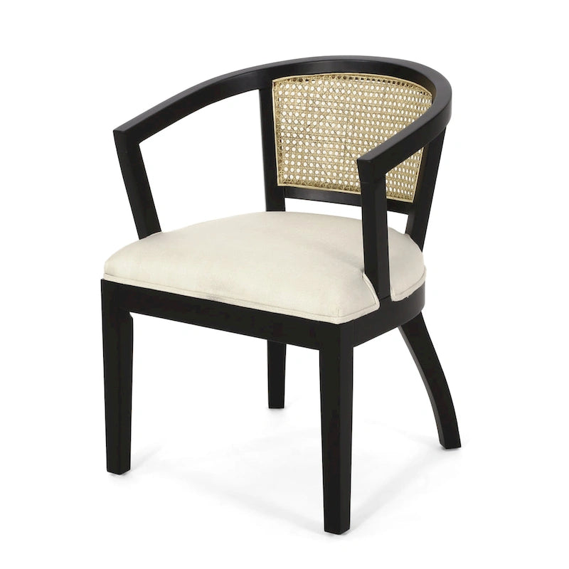 Chaise de salle à manger en bois d'hévéa rembourrée avec dossier en cannage