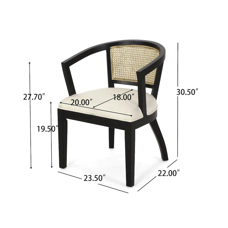 Chaise de salle à manger en bois d'hévéa rembourrée avec dossier en cannage