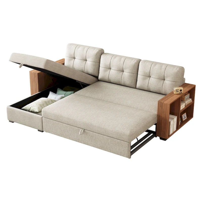 Canapé d'angle convertible avec lit gigogne et méridienne de rangement