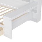 Lit de repos pleine grandeur avec étagères de rangement, deux tiroirs et bureau, blanc antique