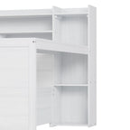 Lit de repos pleine grandeur avec étagères de rangement, deux tiroirs et bureau, blanc antique