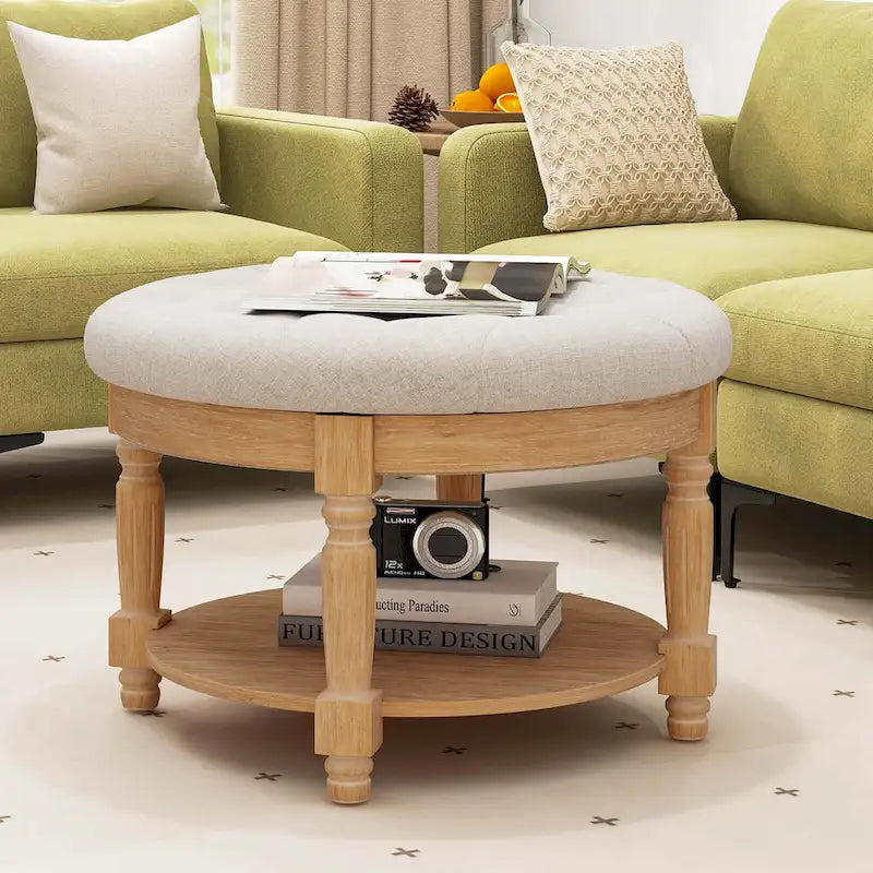 Table basse ottoman ronde de 29" avec rangement