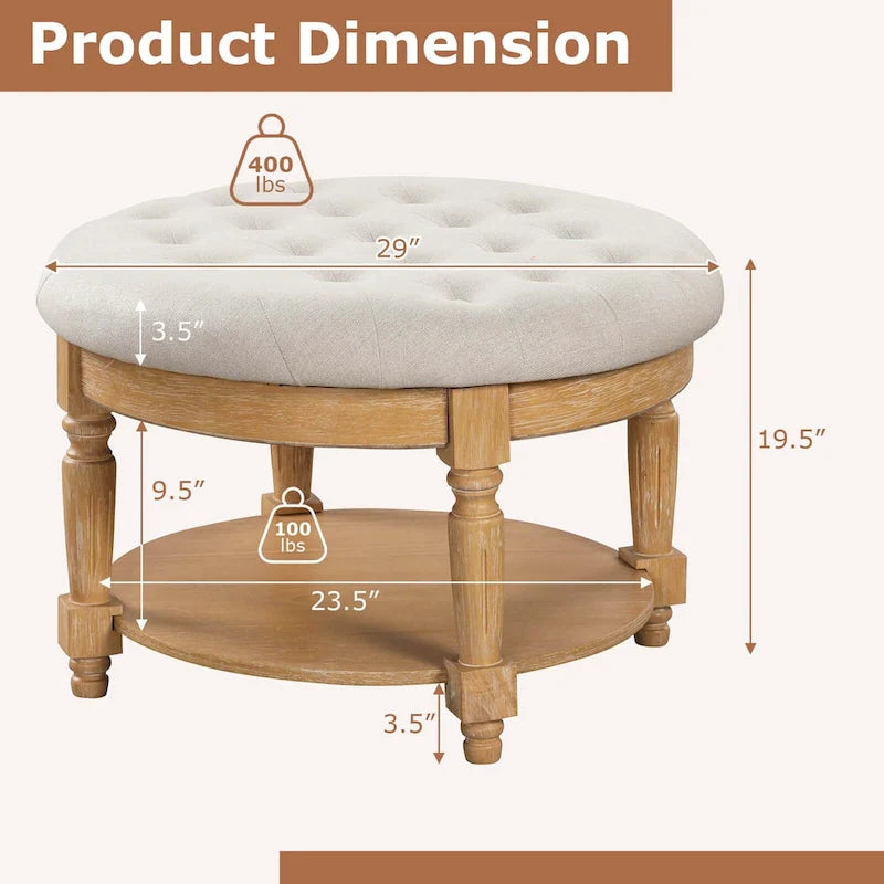 Table basse ottoman ronde de 29" avec rangement