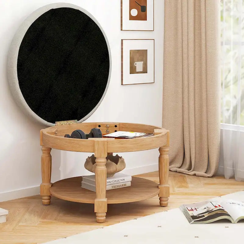 Table basse ottoman ronde de 29" avec rangement