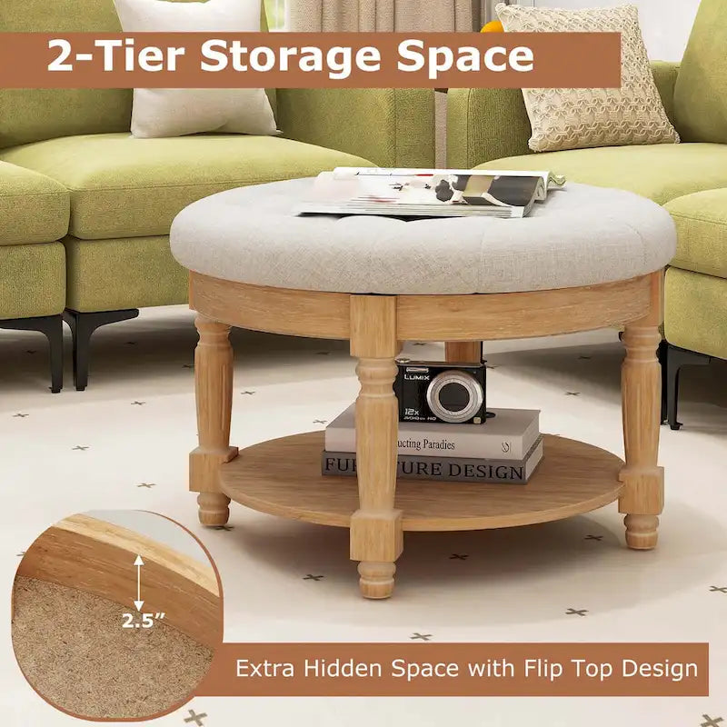 Table basse ottoman ronde de 29" avec rangement