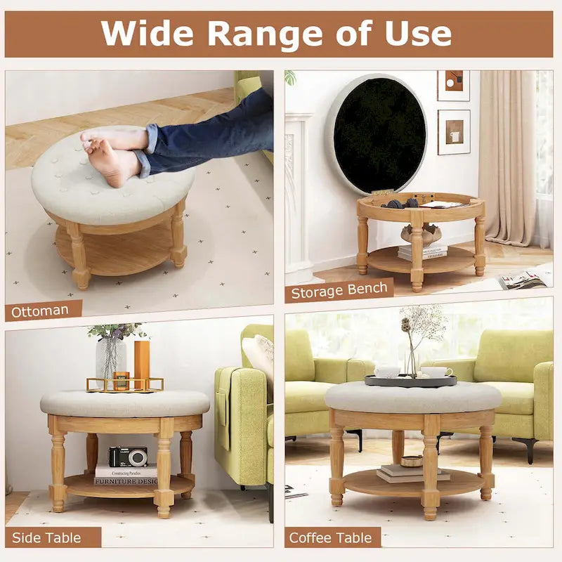 Table basse ottoman ronde de 29" avec rangement