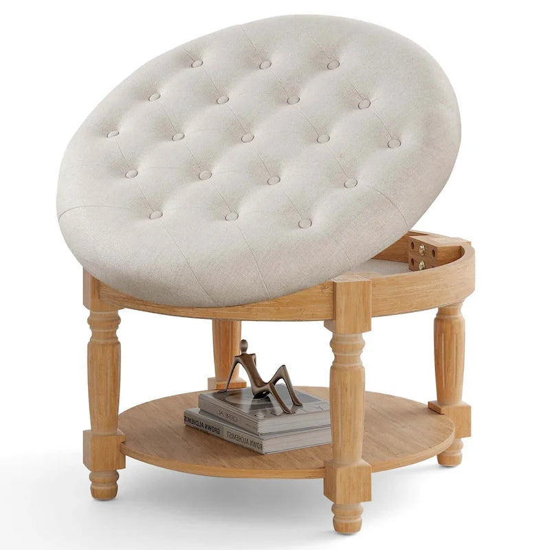 Table basse ottoman ronde de 29" avec rangement