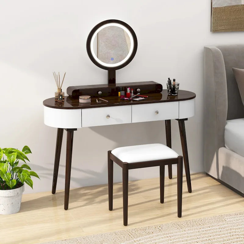 Coiffeuse en bois massif avec miroir LED intégré