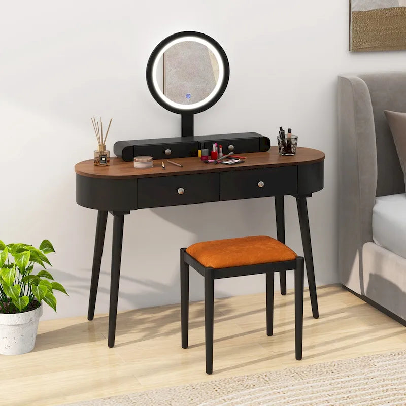 Coiffeuse en bois massif avec miroir LED intégré