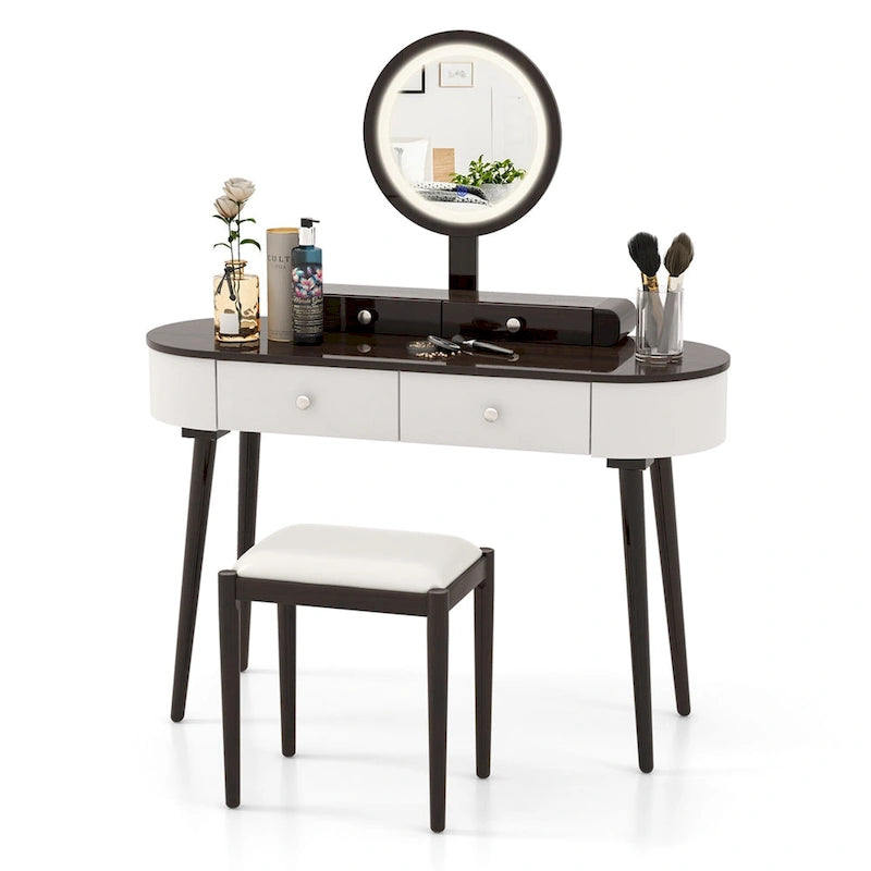 Coiffeuse en bois massif avec miroir LED intégré