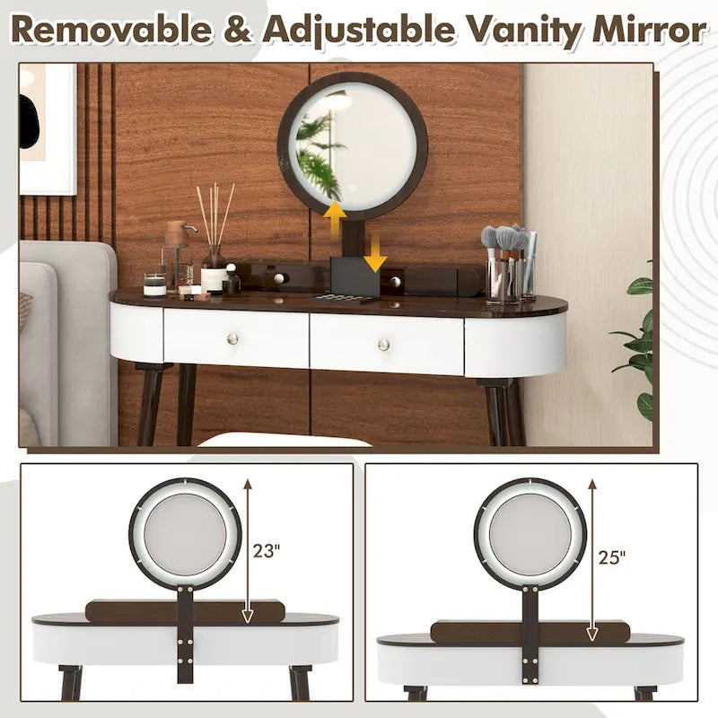 Coiffeuse en bois massif avec miroir LED intégré