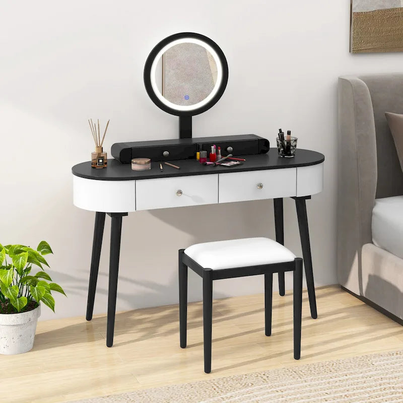 Coiffeuse en bois massif avec miroir LED intégré