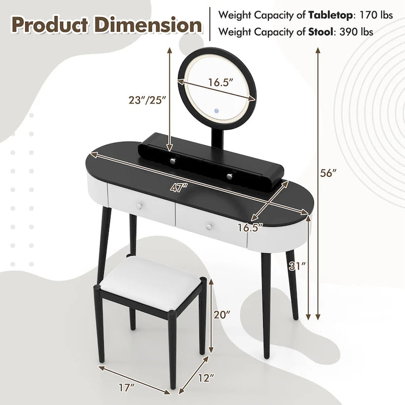 Coiffeuse en bois massif avec miroir LED intégré