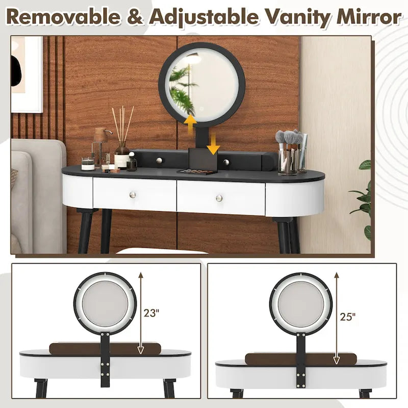 Coiffeuse en bois massif avec miroir LED intégré