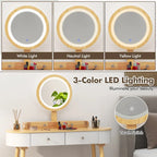 Coiffeuse en bois massif avec miroir LED intégré