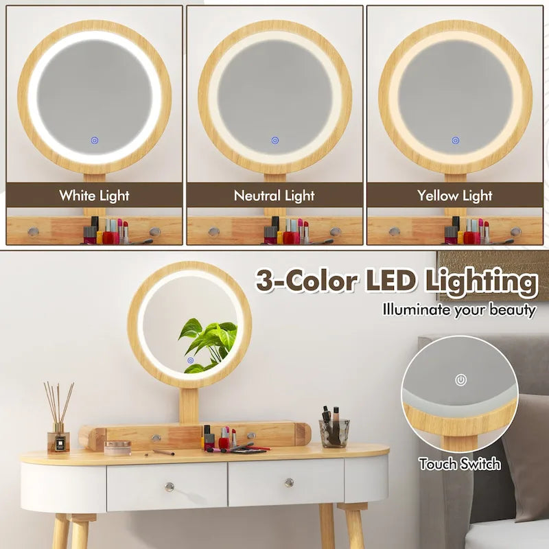 Coiffeuse en bois massif avec miroir LED intégré