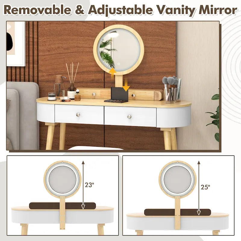 Coiffeuse en bois massif avec miroir LED intégré