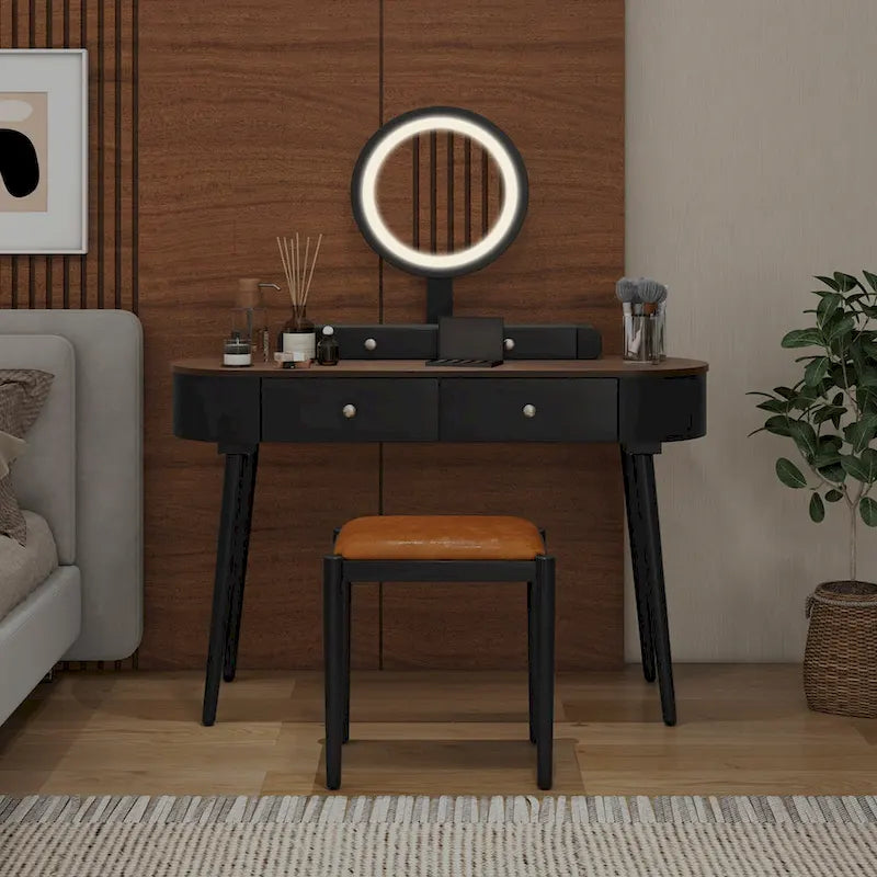Coiffeuse en bois massif avec miroir LED intégré
