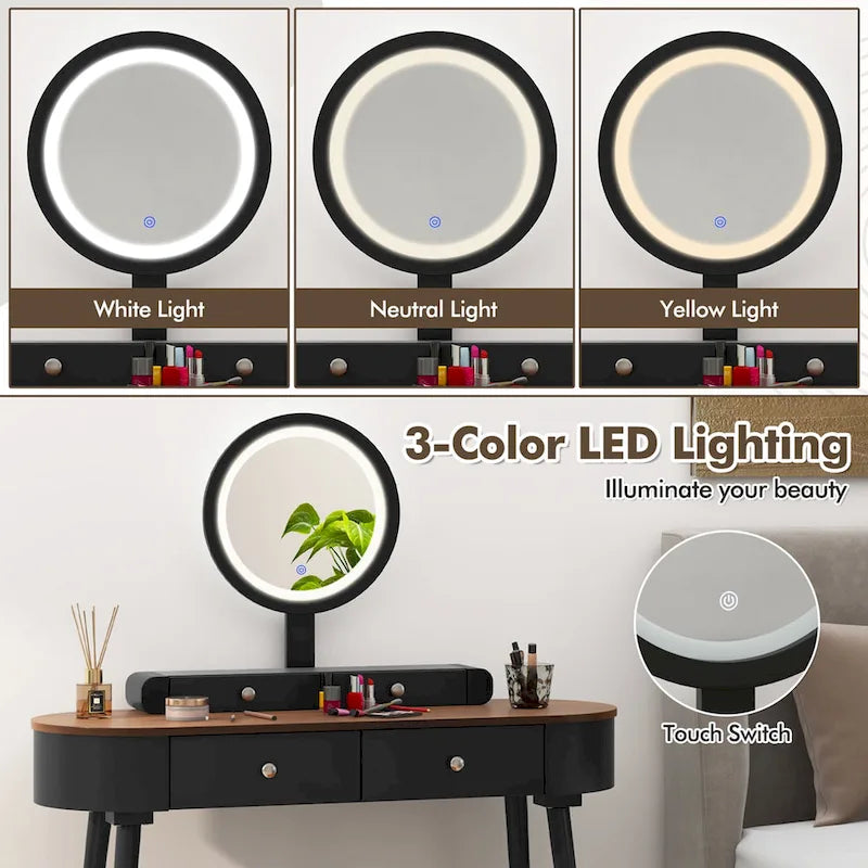 Coiffeuse en bois massif avec miroir LED intégré