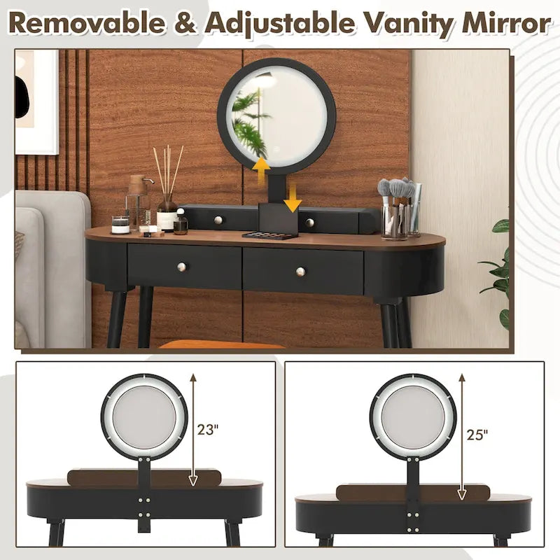 Coiffeuse en bois massif avec miroir LED intégré