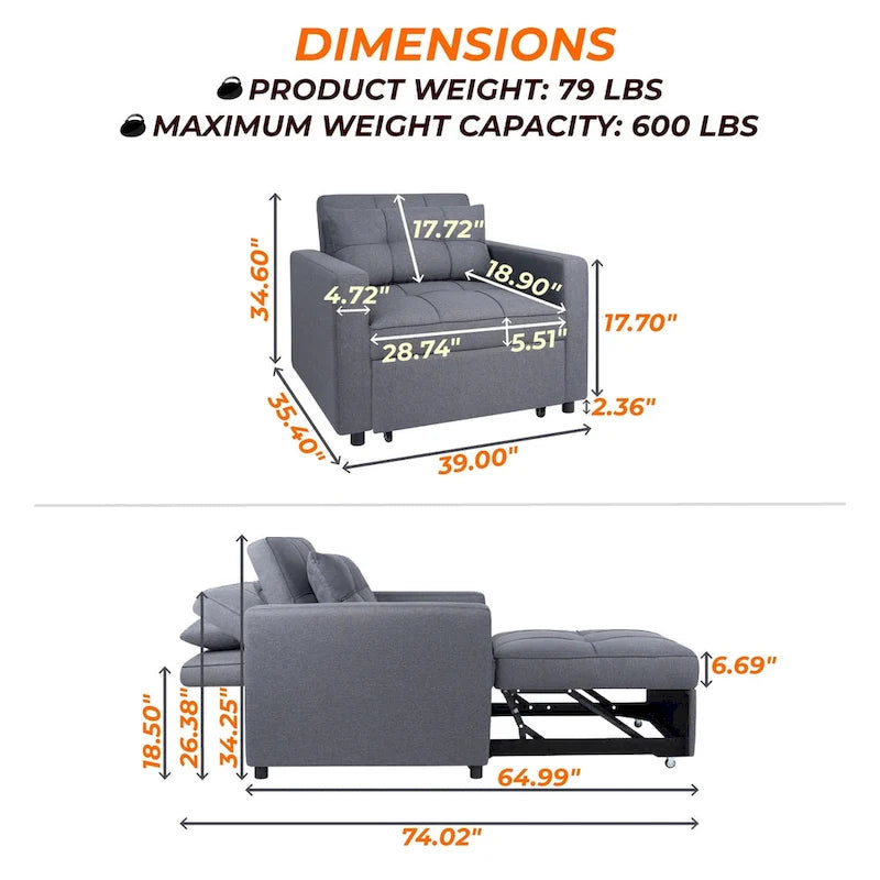 Fauteuil inclinable convertible 3-en-1 avec méridienne pliante