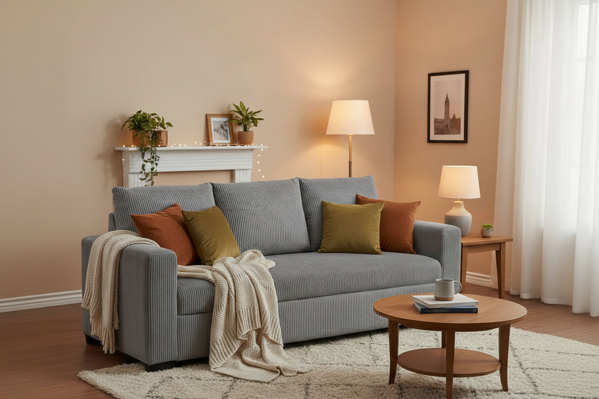 Billy Convertible Pull Out Sofa Bed, Gray Corduroy, 85 Inch