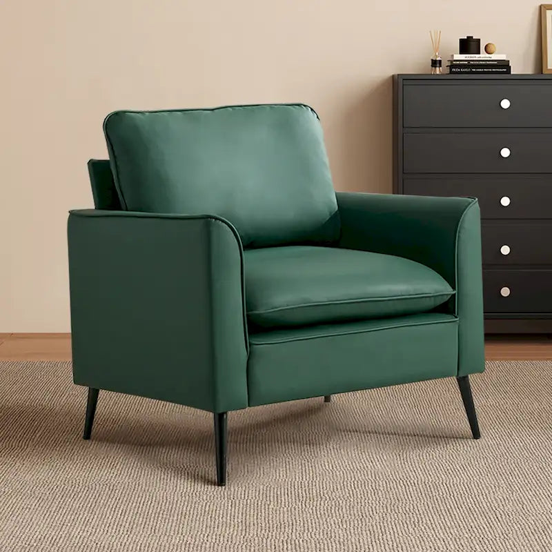 Fauteuil d'appoint moderne vert rembourré avec oreillers lombaires