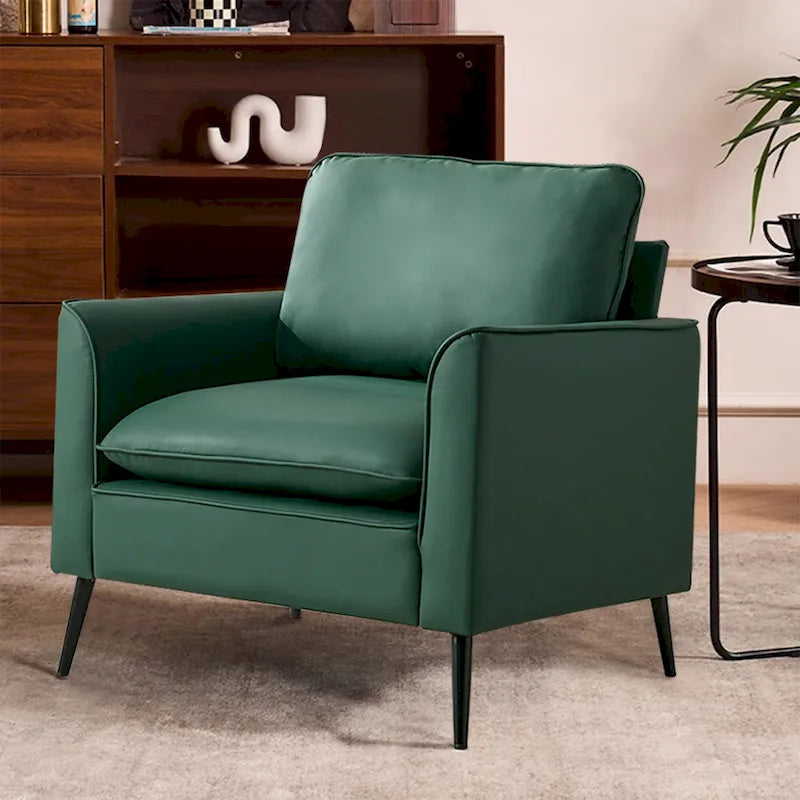 Fauteuil d'appoint moderne vert rembourré avec oreillers lombaires