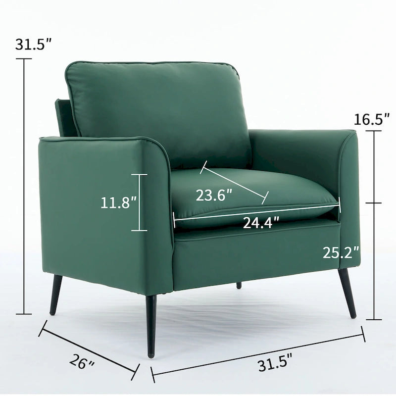 Fauteuil d'appoint moderne vert rembourré avec oreillers lombaires