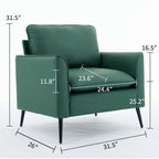 Fauteuil d'appoint moderne vert rembourré avec oreillers lombaires