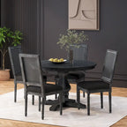 Table et chaises de salle à manger circulaires 5 pièces rembourrées en bois et rotin